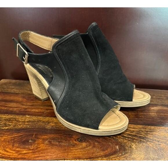 Coach Black Sandal Suede Leather Peep Toe Block Heel Shoes- 6.5 - Picture 1 of 8